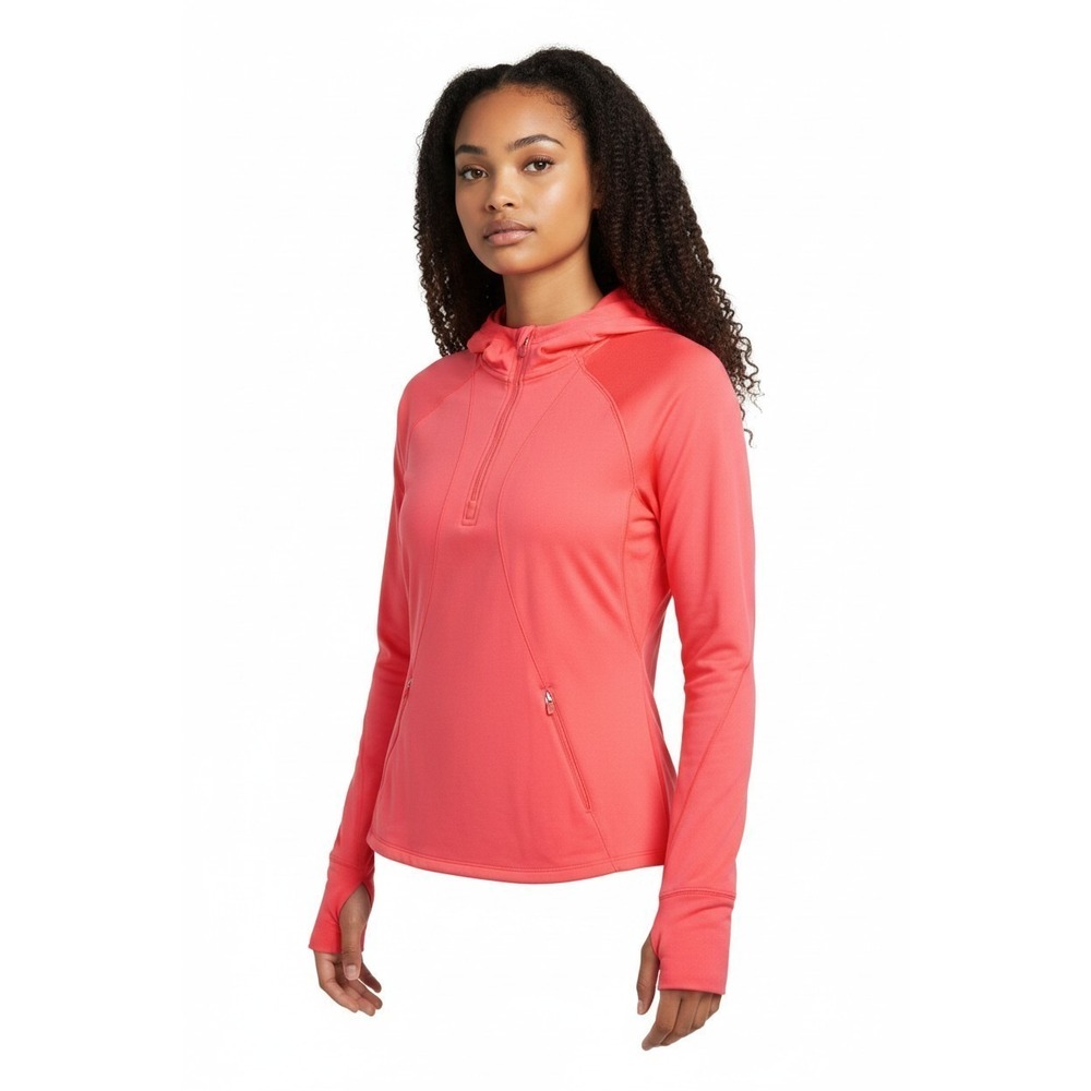 GAPFIT Womens Medium Half Zip Hoodie Pink Coral Pullover Thumbholes Workout Top